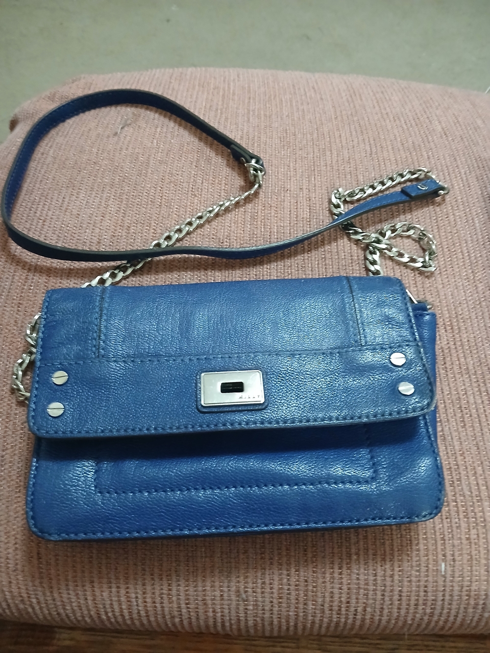 Milly Blue Leather Chain-Strap Crossbody Bag